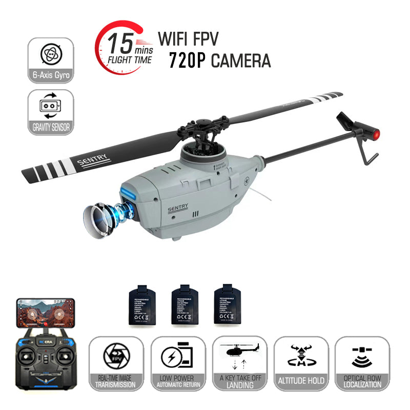 RC Helicopter ERA C127 2.4G 4CH 6-Axis Gyro Altitude Hold Optical Flow Localization Flybarless RTF Sentry Helicopter 720P Drone