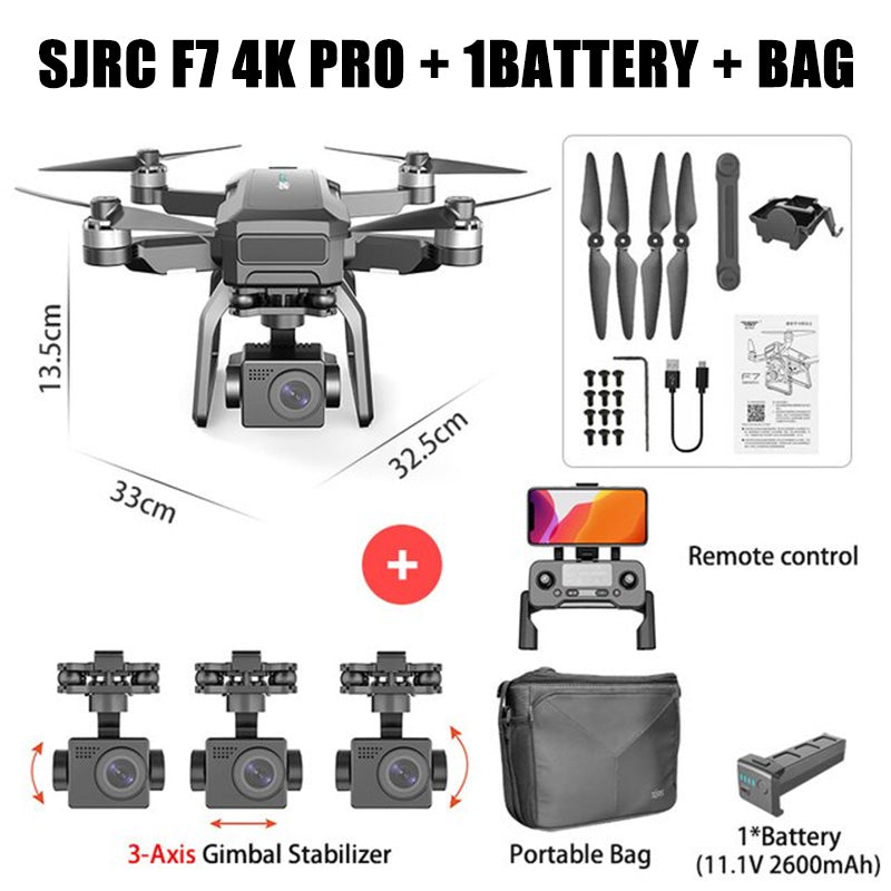 RC Drone SJRC F7 PRO 4K 3-Axis Gimbal HD Camera Professional Brushless GPS 5G WiFi Quadcopter