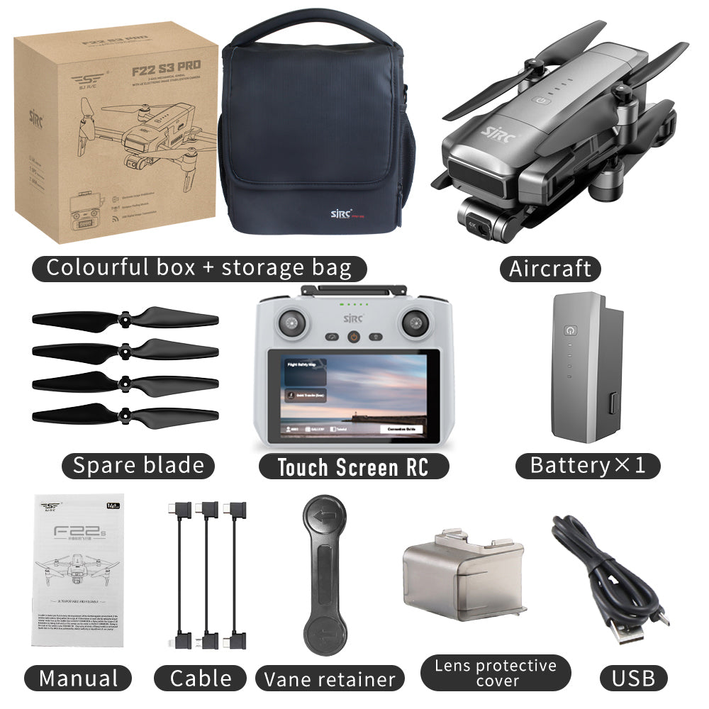 SJRC F22 S3 PRO 4K Drone 3-Axis Gimbal 6KM Repeater Digital FPV EIS HD Camera GPS 5G Quadcopter