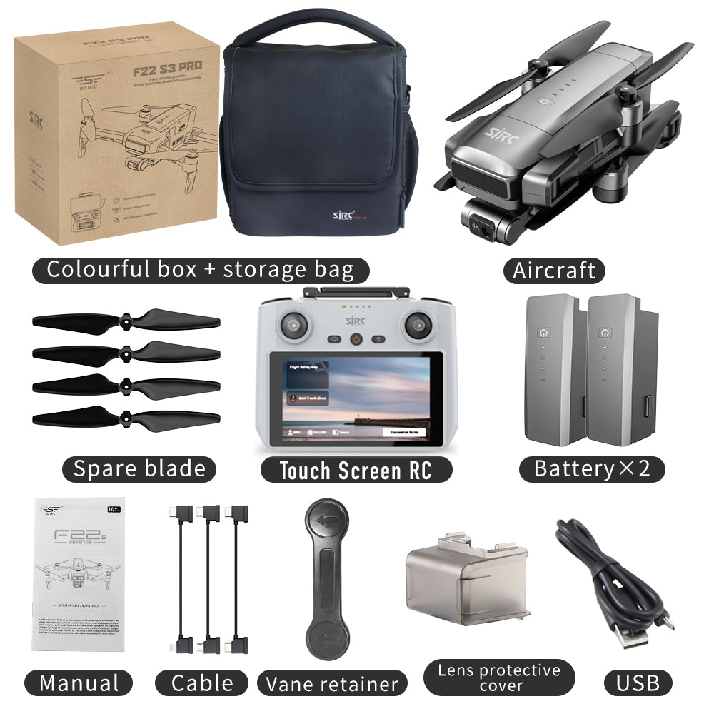 SJRC F22 S3 PRO 4K Drone 3-Axis Gimbal 6KM Repeater Digital FPV EIS HD Camera GPS 5G Quadcopter