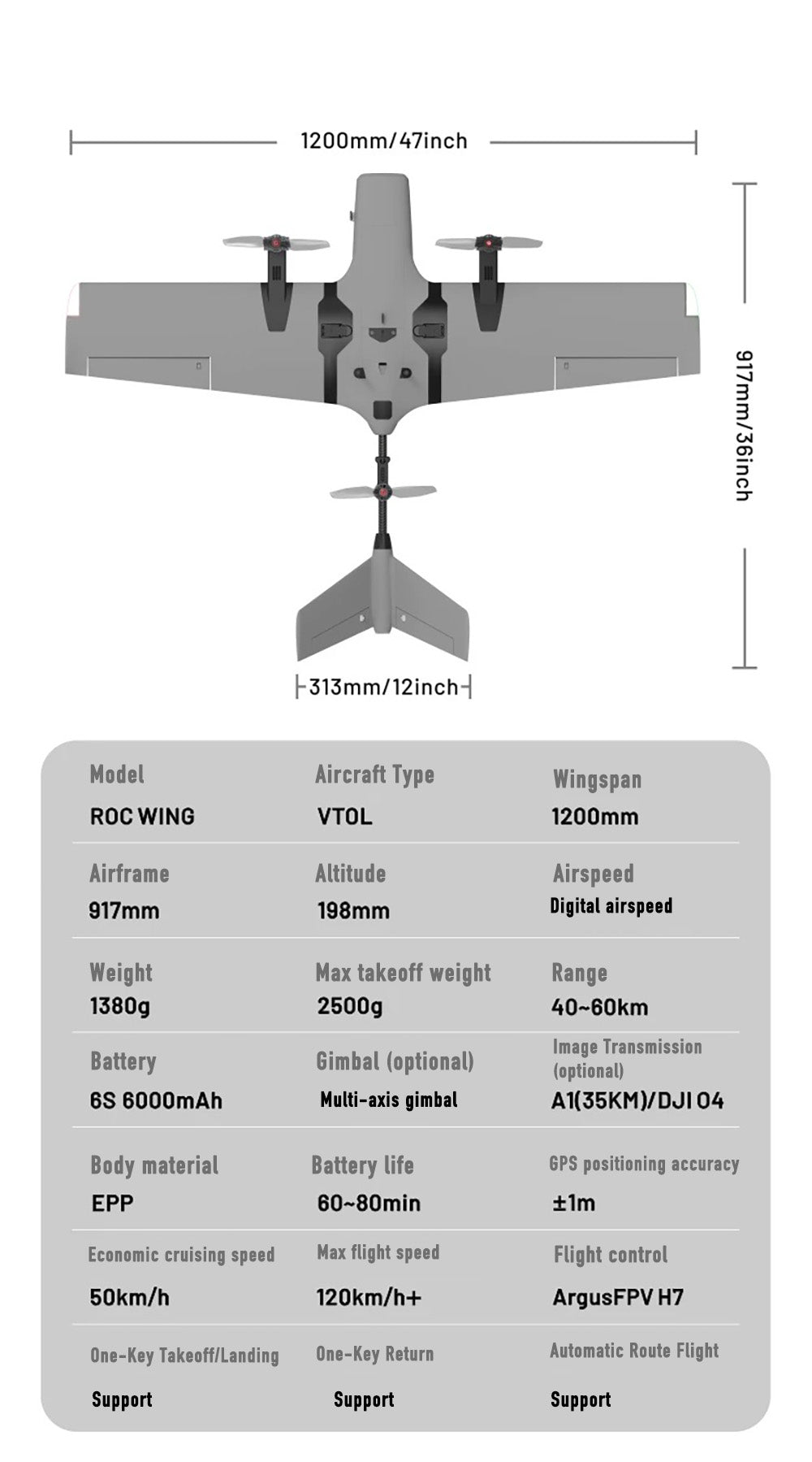 AFModel ROCWING VTOL Drone 3-axis FPV Fixed-wing Airplane UAV Model Airplane Reconnaissance Airplane