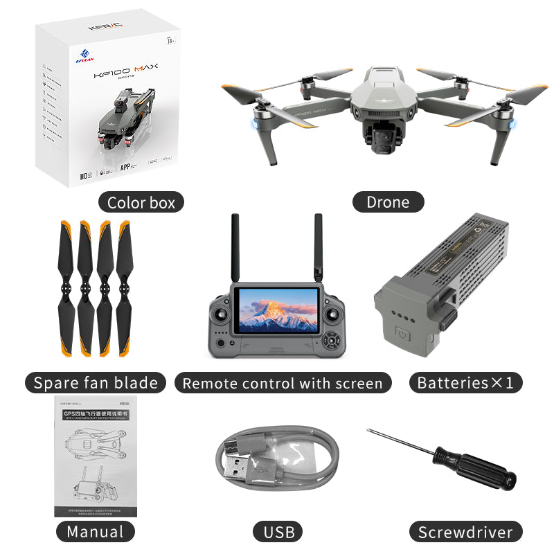KF100 4K Drone 3-Axis Gimbal EIS Camera Large size Intelligent Obstacle Avoidance 10KM 5G GPS Quadcopter with Screen Remote contro