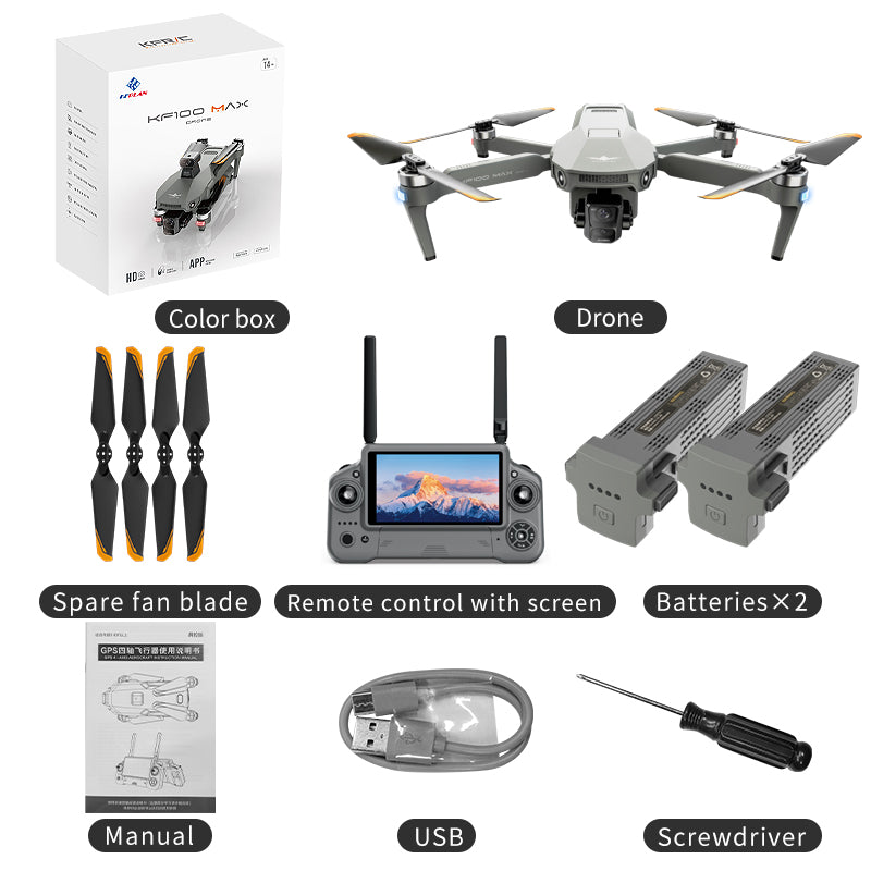 KF100 4K Drone 3-Axis Gimbal EIS Camera Large size Intelligent Obstacle Avoidance 10KM 5G GPS Quadcopter with Screen Remote contro