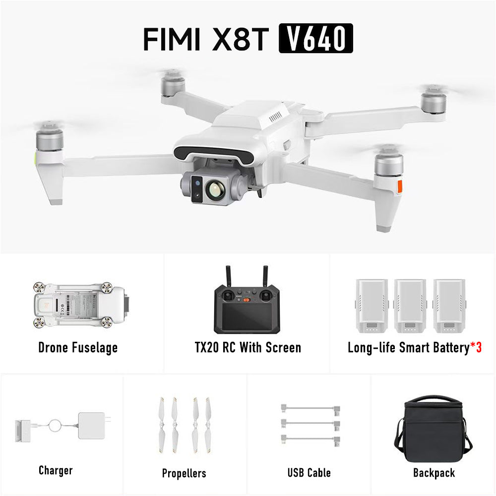 FIMI X8T 4K Drone Lnfrared Thermal Imaging Lens 3-Camera gimbal system RokLink 5.0 20KM Transmission GPS Quadcopter
