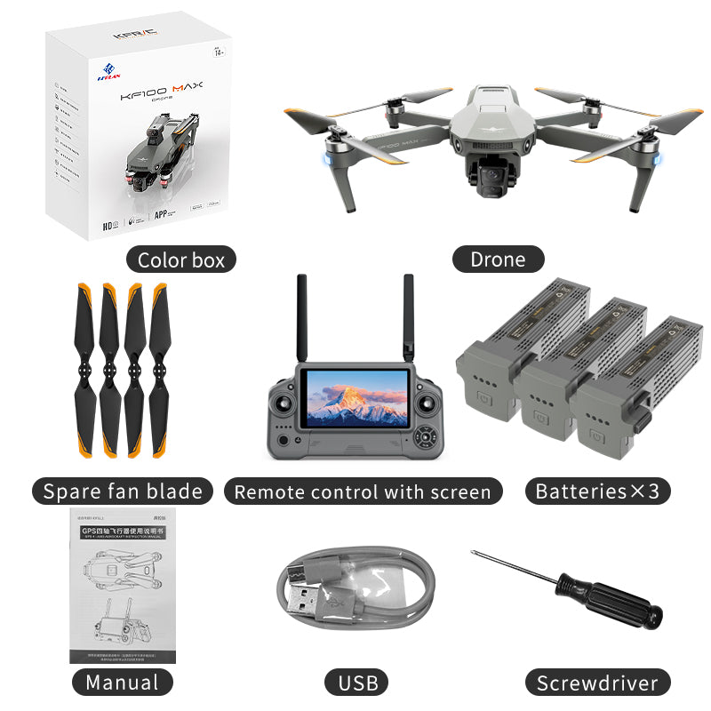 KF100 4K Drone 3-Axis Gimbal EIS Camera Large size Intelligent Obstacle Avoidance 10KM 5G GPS Quadcopter with Screen Remote contro