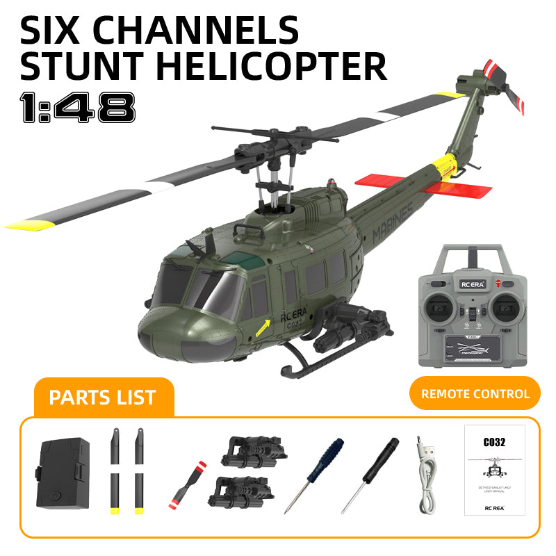 RCERA C032 UH-1 RC Helicopter 1/48 6CH 6-axis Gyro Barometer Altitude Determination Optical Flow Positioning TOF Laser Radar Aerobatic Helicopter