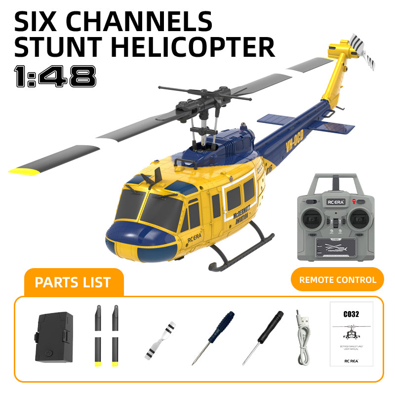 RCERA C032 UH-1 RC Helicopter 1/48 6CH 6-axis Gyro Barometer Altitude Determination Optical Flow Positioning TOF Laser Radar Aerobatic Helicopter