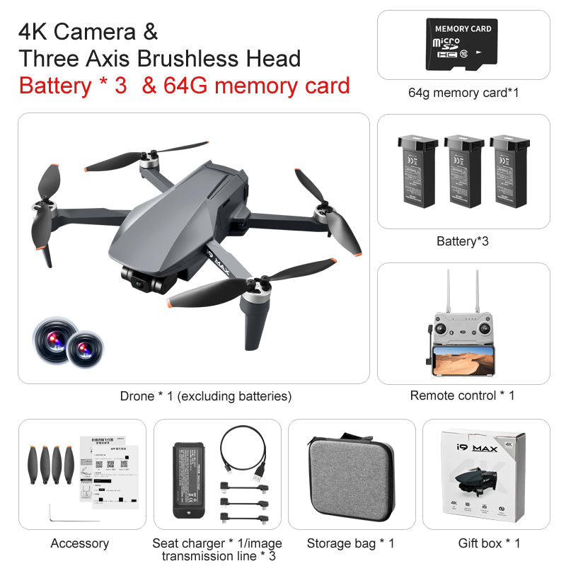 i9 MAX 4K Drone 3-Axis Gimbal HD Camera GPS 5G WIFI 3KM FPV 26Min Fly Professional Brushless RC Quadcopter